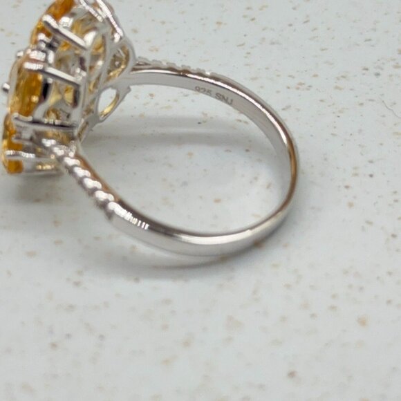 Citrine Cluster Flower Sterling Silver Ring 4.61ct Prong Set White Zircon Accent - Picture 4 of 10